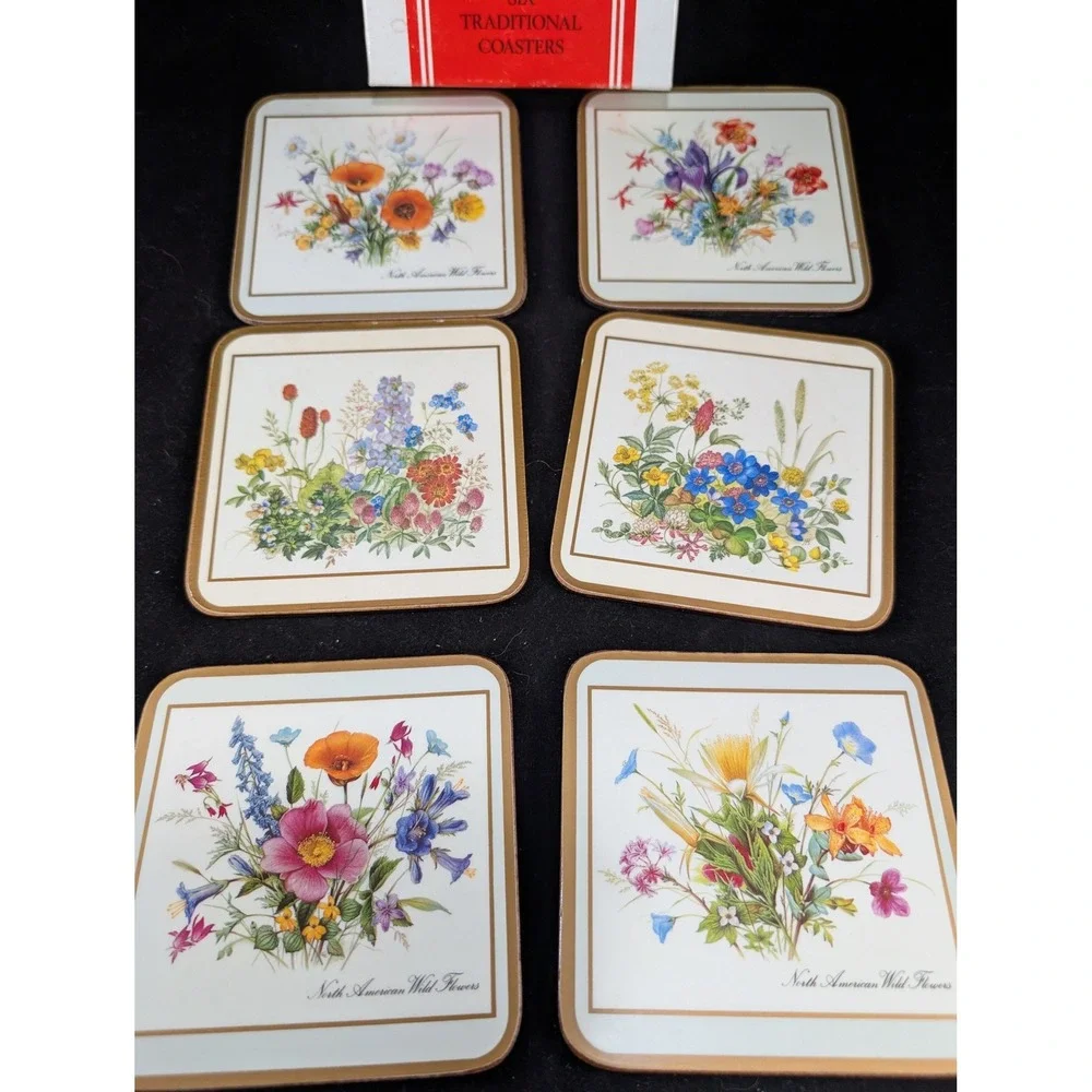 Pimpernel North American Wild Flowers Acrylic Coasters 6 Cork Back‎ England